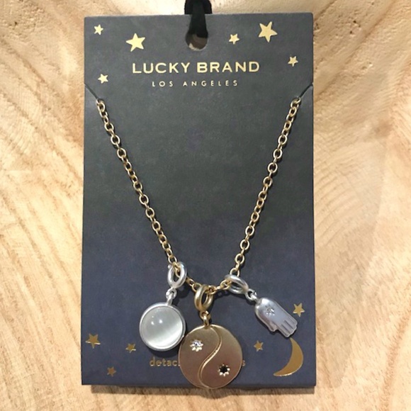 Lucky Brand Gold Toned Necklace with 3 Charms--NWT! - Picture 1 of 4